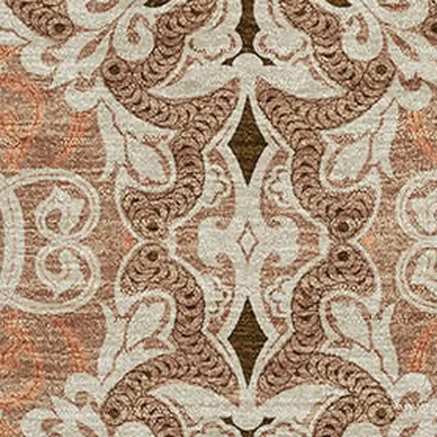 Terra Cotta And Beige Medallion Washable Area Rug With UV Protection Photo 3