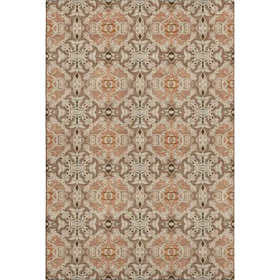 Terra Cotta And Beige Medallion Washable Area Rug With UV Protection Photo 1