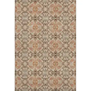 Photo of Terra Cotta And Beige Medallion Washable Area Rug With UV Protection