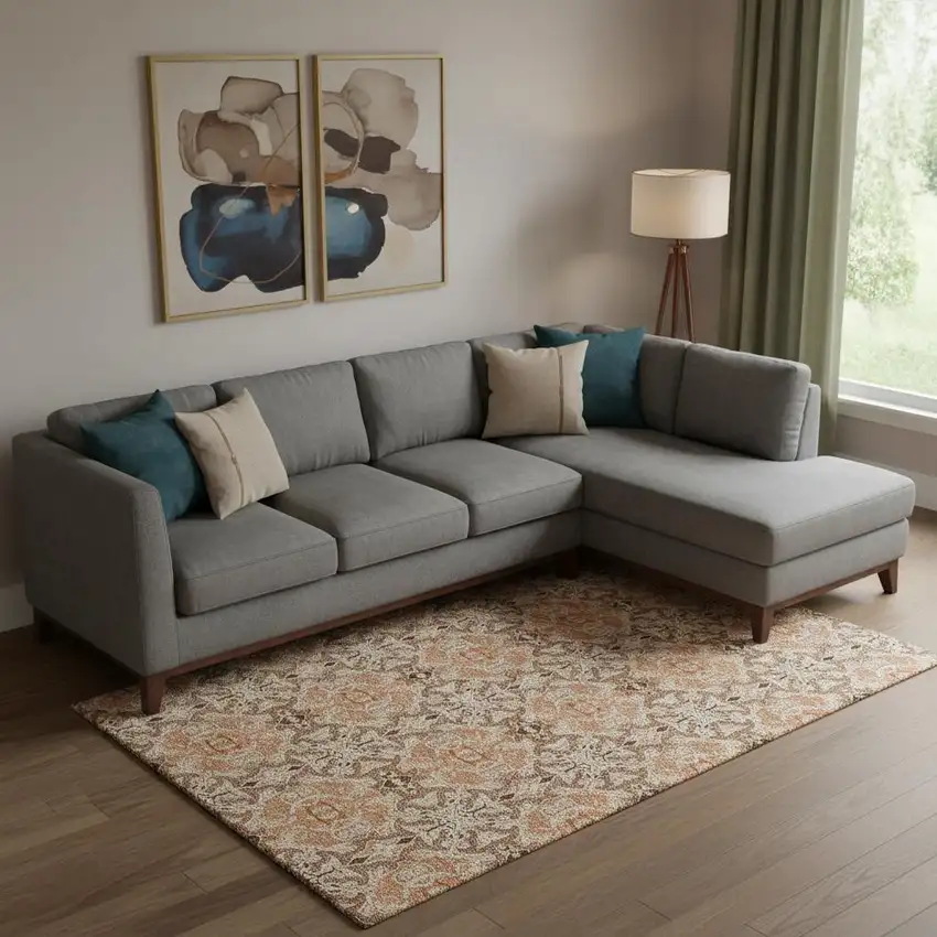 Terra Cotta And Beige Medallion Washable Area Rug With UV Protection Photo 1