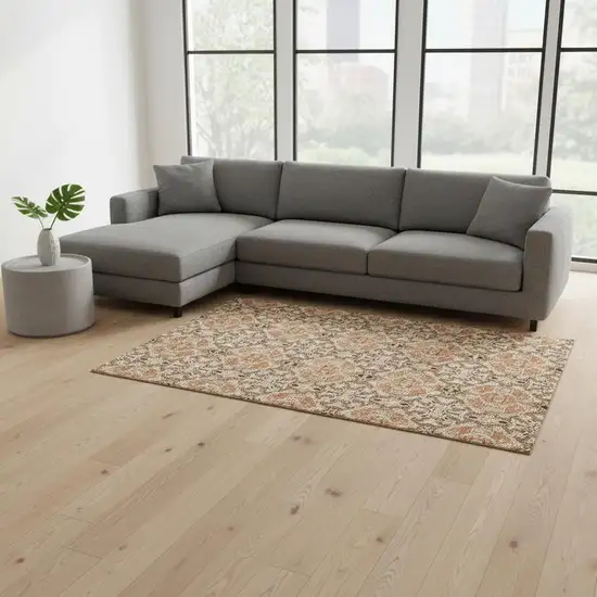 Terra Cotta And Beige Medallion Washable Area Rug With UV Protection Photo 2