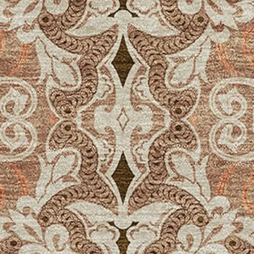 Terra Cotta And Beige Medallion Washable Area Rug With UV Protection Photo 3