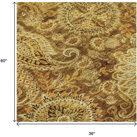 Terra Cotta And Beige Paisley Washable Area Rug With UV Protection Photo 8