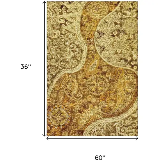 Terra Cotta And Beige Paisley Washable Area Rug With UV Protection Photo 6