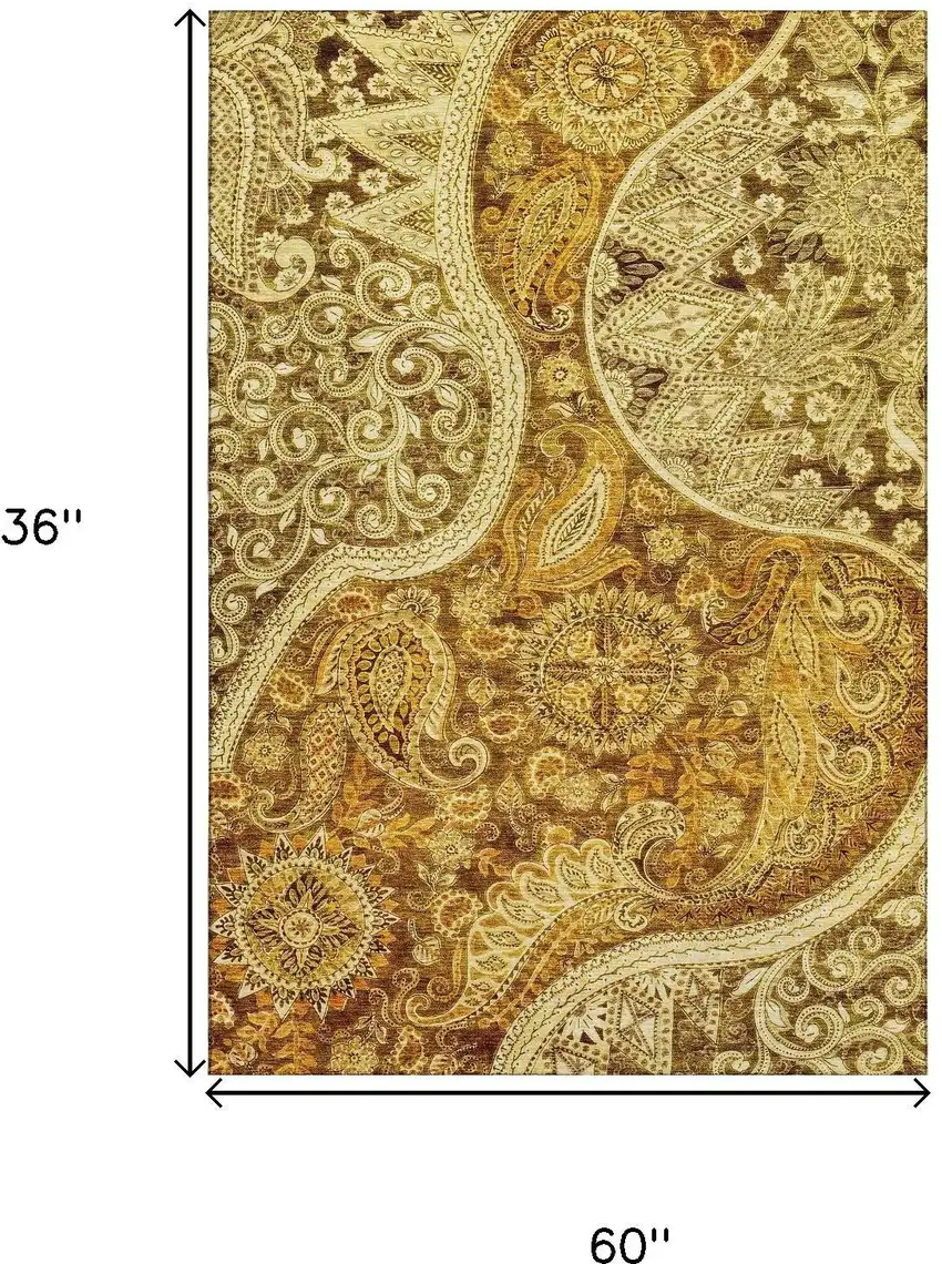 Terra Cotta And Beige Paisley Washable Area Rug With UV Protection Photo 6