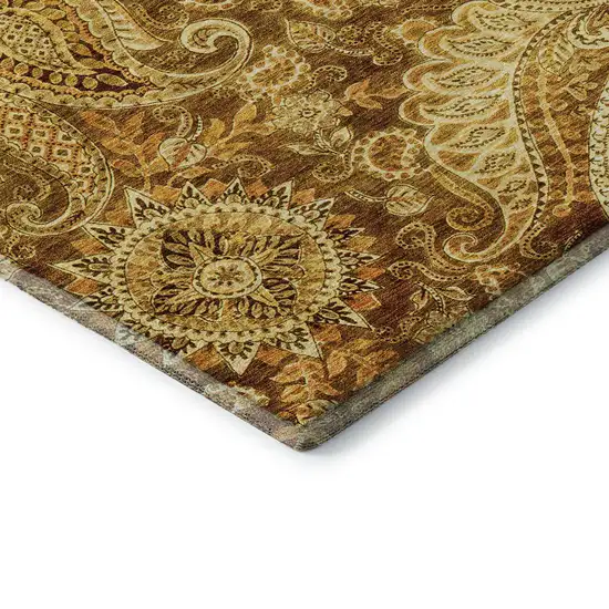 Terra Cotta And Beige Paisley Washable Area Rug With UV Protection Photo 6