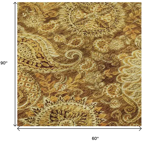 Terra Cotta And Beige Paisley Washable Area Rug With UV Protection Photo 9