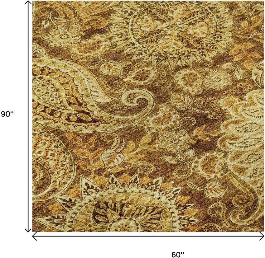 Terra Cotta And Beige Paisley Washable Area Rug With UV Protection Photo 9