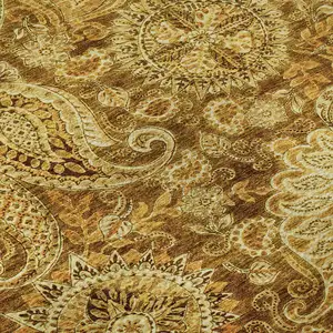 Photo of Terra Cotta And Beige Paisley Washable Area Rug With UV Protection