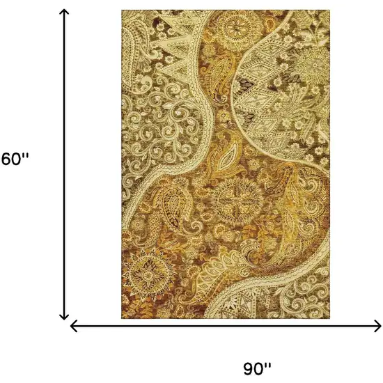 Terra Cotta And Beige Paisley Washable Area Rug With UV Protection Photo 6