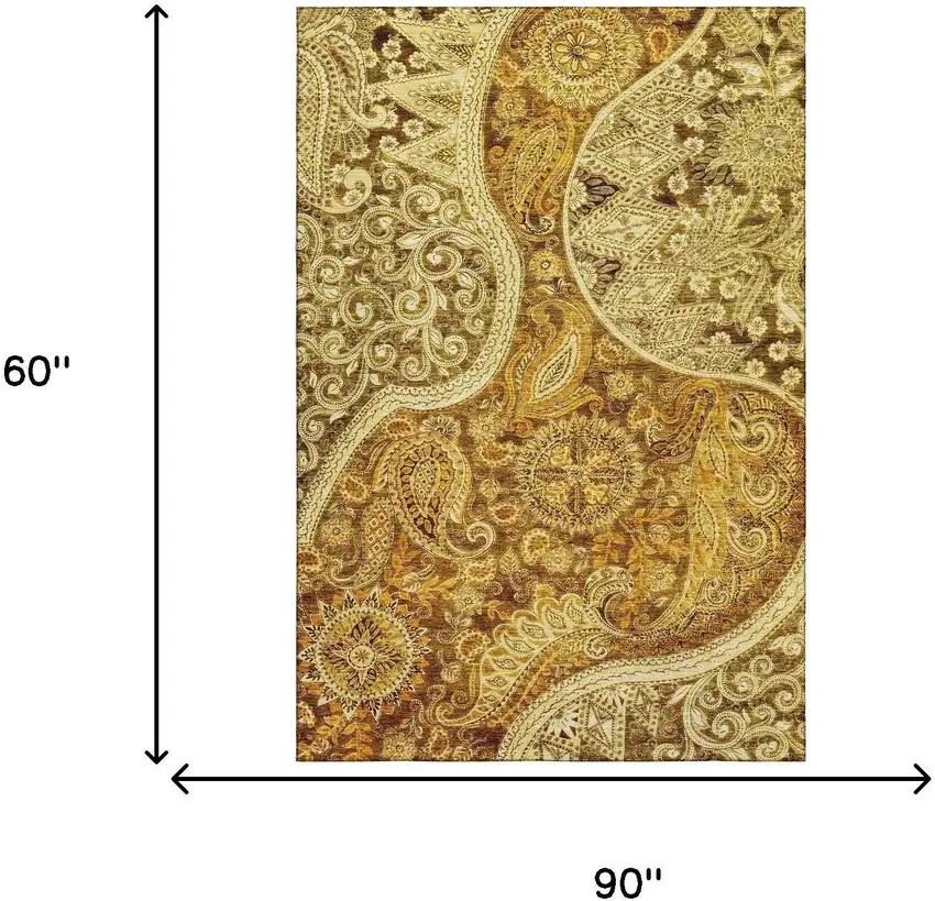 Terra Cotta And Beige Paisley Washable Area Rug With UV Protection Photo 6