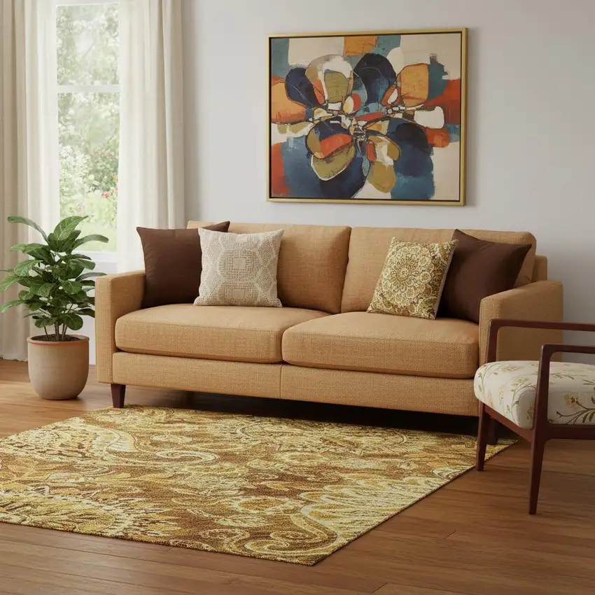 Terra Cotta And Beige Paisley Washable Area Rug With UV Protection Photo 2