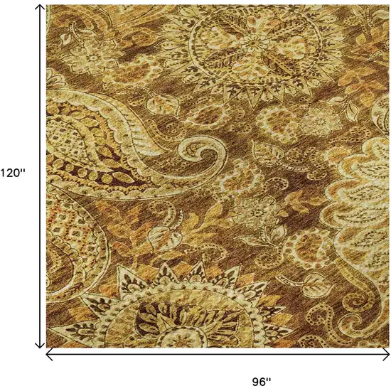 Terra Cotta And Beige Paisley Washable Area Rug With UV Protection Photo 9