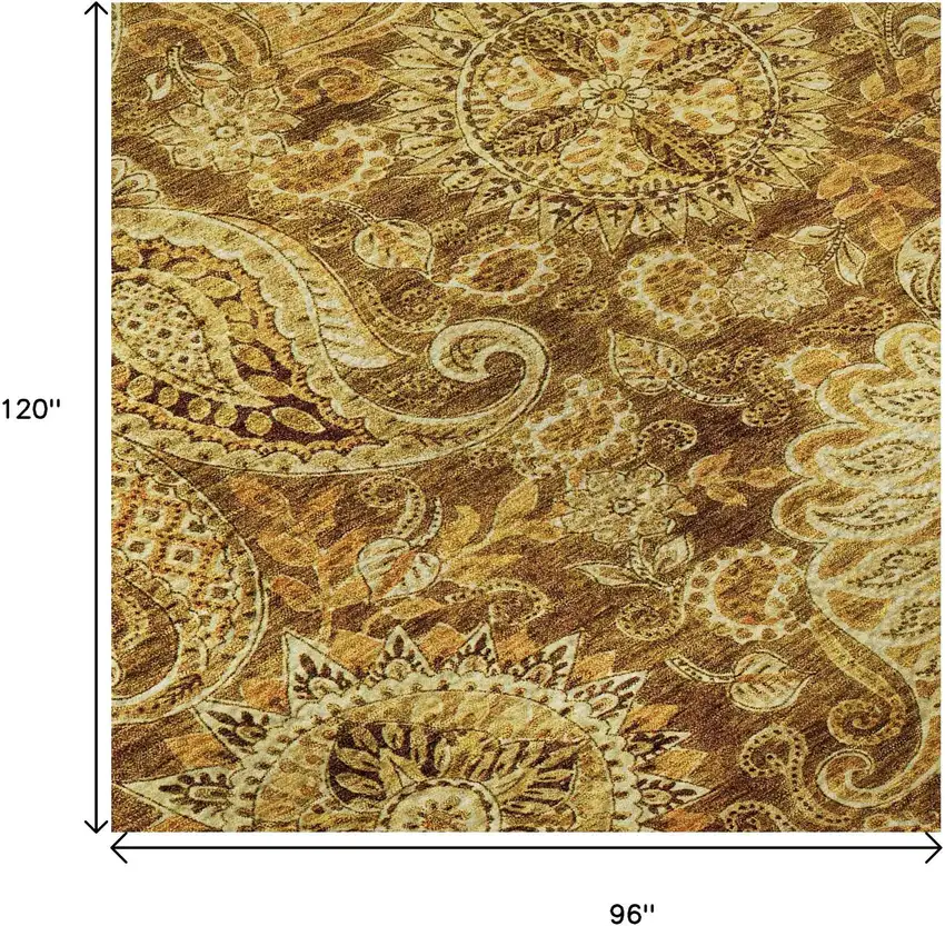 Terra Cotta And Beige Paisley Washable Area Rug With UV Protection Photo 9