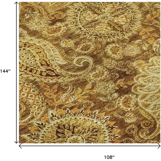 Terra Cotta And Beige Paisley Washable Area Rug With UV Protection Photo 8