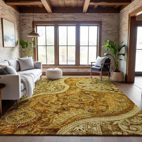 Terra Cotta And Beige Paisley Washable Area Rug With UV Protection Photo 2