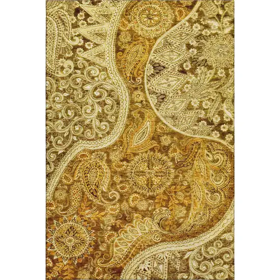 Terra Cotta And Beige Paisley Washable Area Rug With UV Protection Photo 4