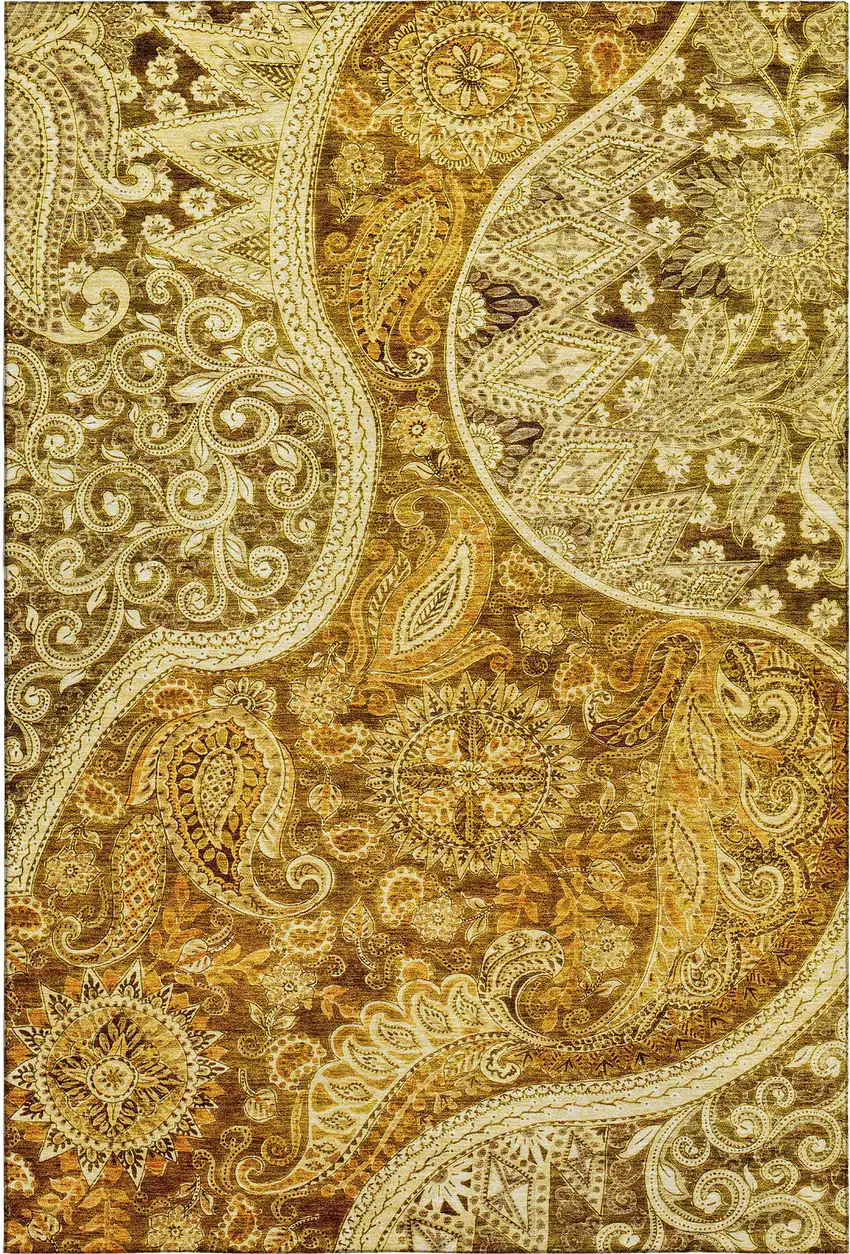 Terra Cotta And Beige Paisley Washable Area Rug With UV Protection Photo 4