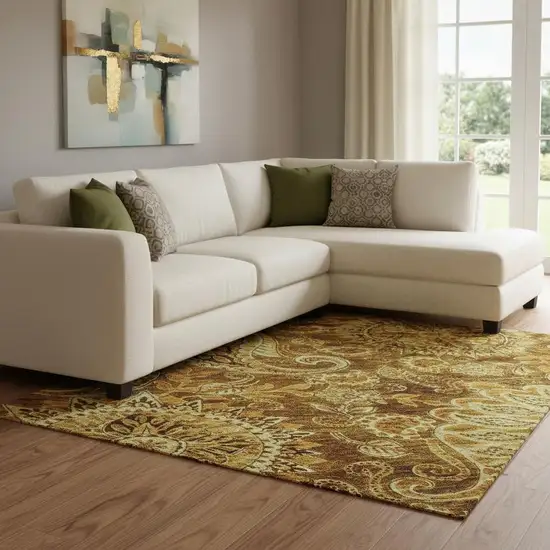 Terra Cotta And Beige Paisley Washable Area Rug With UV Protection Photo 2