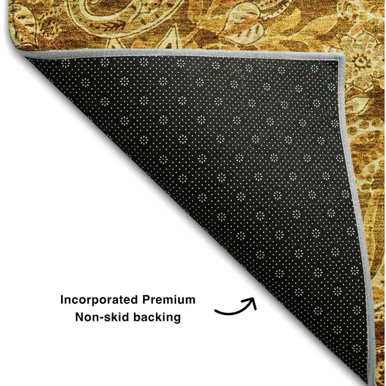 Terra Cotta And Beige Paisley Washable Area Rug With UV Protection Photo 5