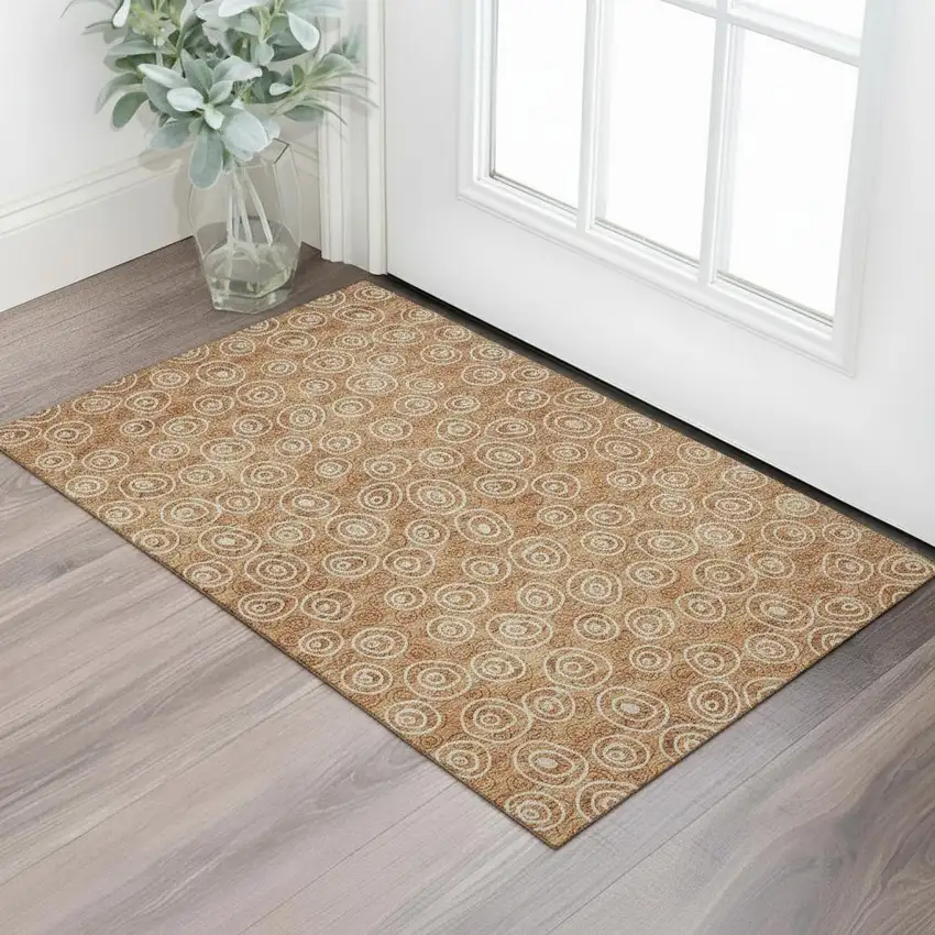 Terra Cotta And Beige Polka Dot Washable Area Rug With UV Protection Photo 1