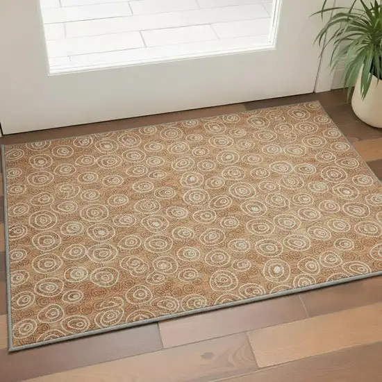 Terra Cotta And Beige Polka Dot Washable Area Rug With UV Protection Photo 2