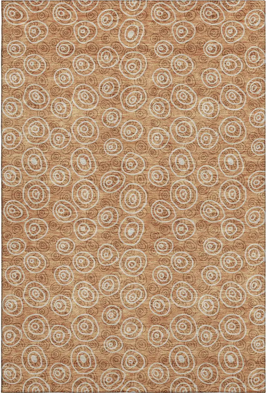 Terra Cotta And Beige Polka Dot Washable Area Rug With UV Protection Photo 1