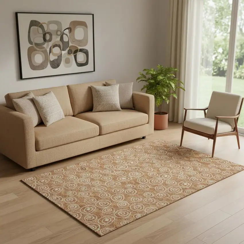 Terra Cotta And Beige Polka Dot Washable Area Rug With UV Protection Photo 1