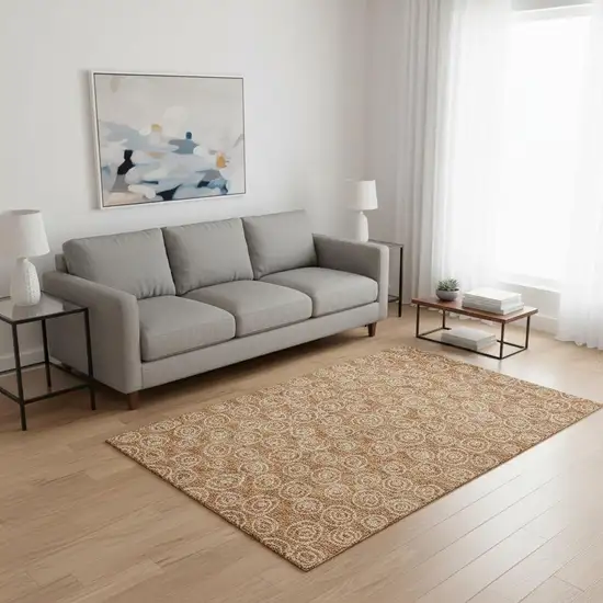 Terra Cotta And Beige Polka Dot Washable Area Rug With UV Protection Photo 2