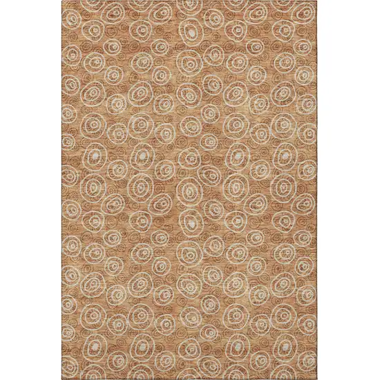 Terra Cotta And Beige Polka Dot Washable Area Rug With UV Protection Photo 4