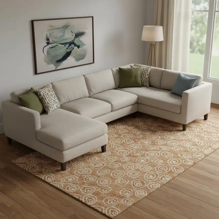 Terra Cotta And Beige Polka Dot Washable Area Rug With UV Protection Photo 1