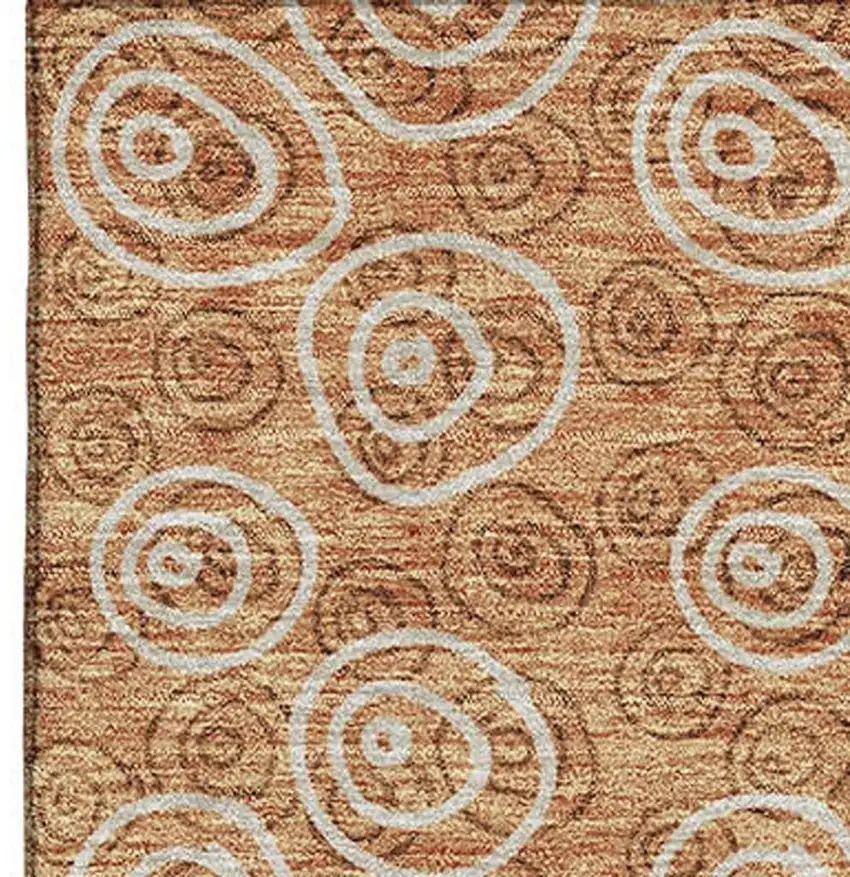 Terra Cotta And Beige Polka Dot Washable Area Rug With UV Protection Photo 4