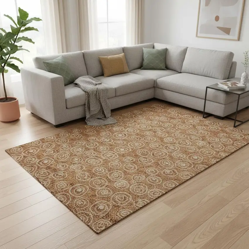 Terra Cotta And Beige Polka Dot Washable Area Rug With UV Protection Photo 2