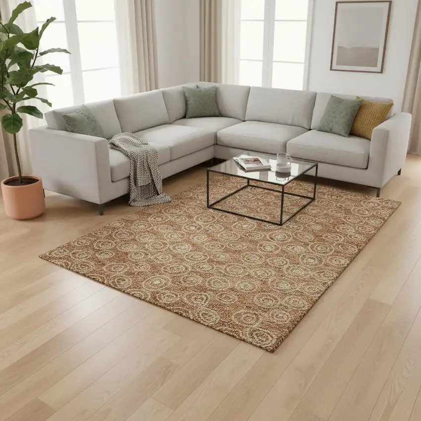 Terra Cotta And Beige Polka Dot Washable Area Rug With UV Protection Photo 2