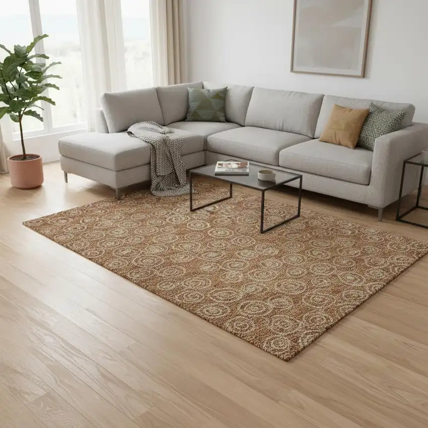 Terra Cotta And Beige Polka Dot Washable Area Rug With UV Protection Photo 2