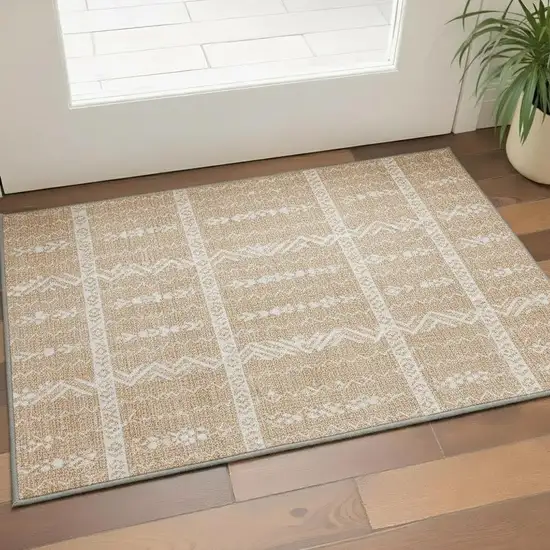 Terra Cotta And Beige Southwestern Washable Area Rug With UV Protection Photo 2