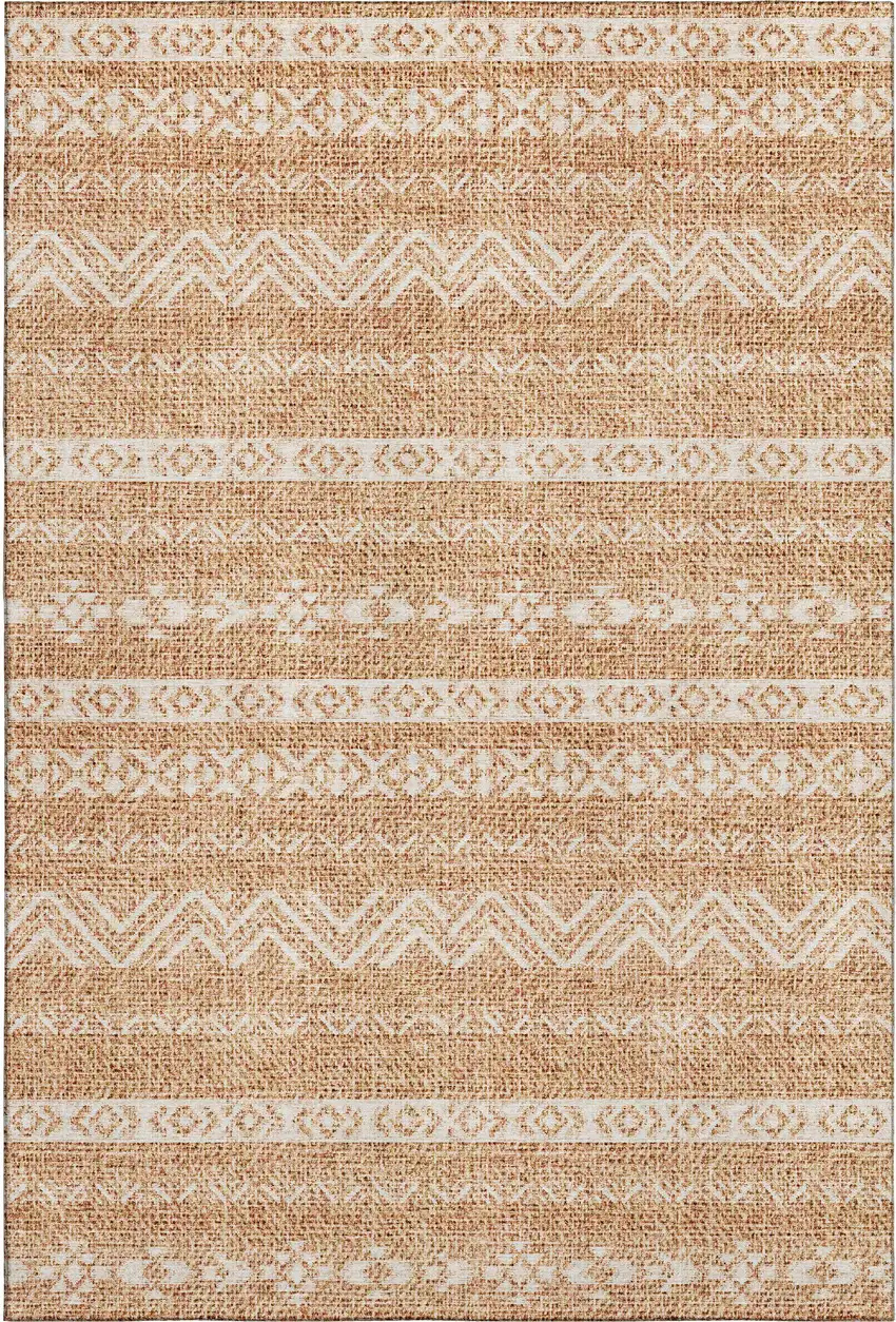 Terra Cotta And Beige Southwestern Washable Area Rug With UV Protection Photo 1