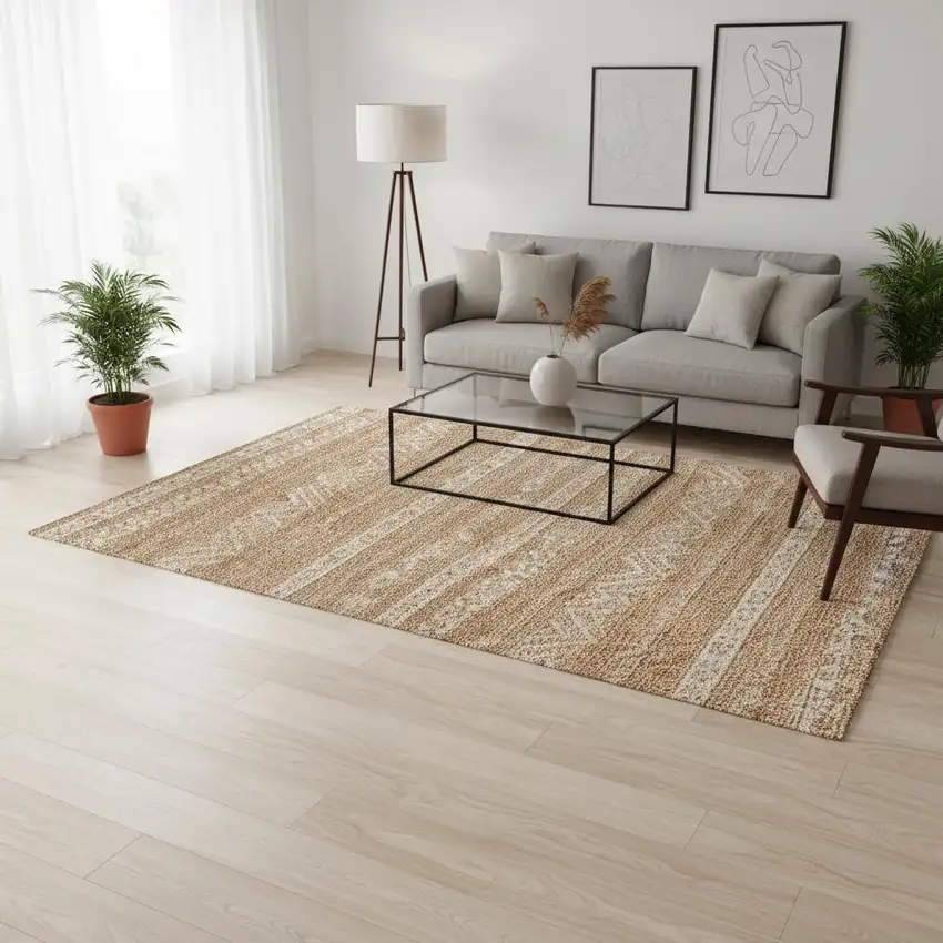 Terra Cotta And Beige Southwestern Washable Area Rug With UV Protection Photo 2