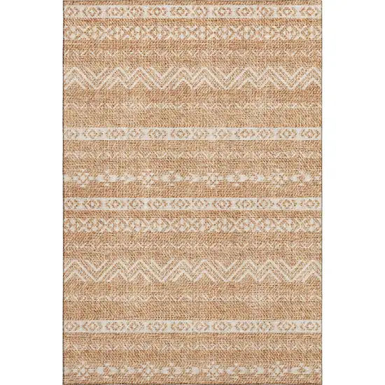 Terra Cotta And Beige Southwestern Washable Area Rug With UV Protection Photo 1