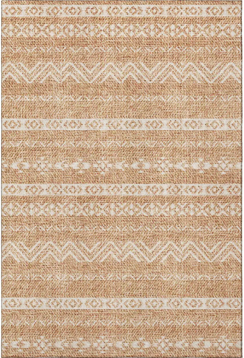 Terra Cotta And Beige Southwestern Washable Area Rug With UV Protection Photo 4