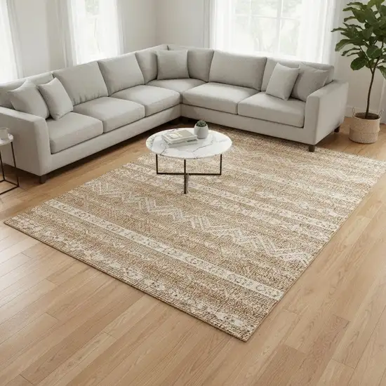 Terra Cotta And Beige Southwestern Washable Area Rug With UV Protection Photo 2