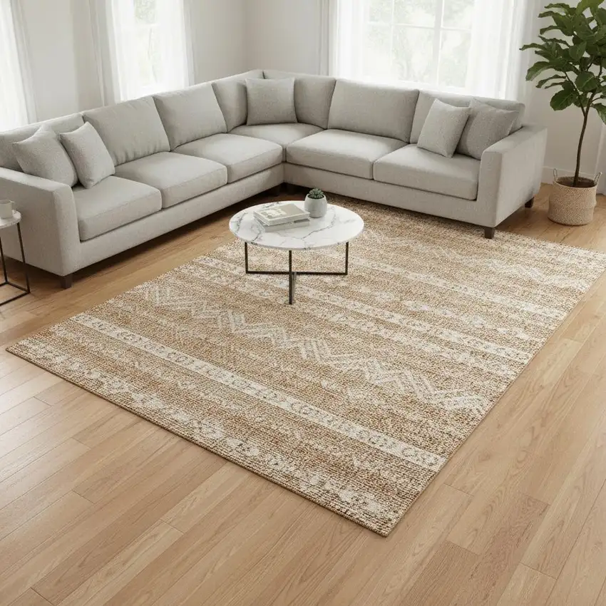 Terra Cotta And Beige Southwestern Washable Area Rug With UV Protection Photo 2