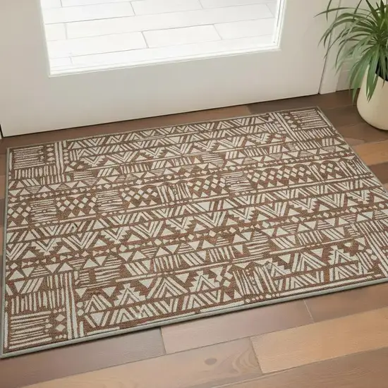 Terra Cotta And Beige Southwestern Washable Area Rug With UV Protection Photo 2