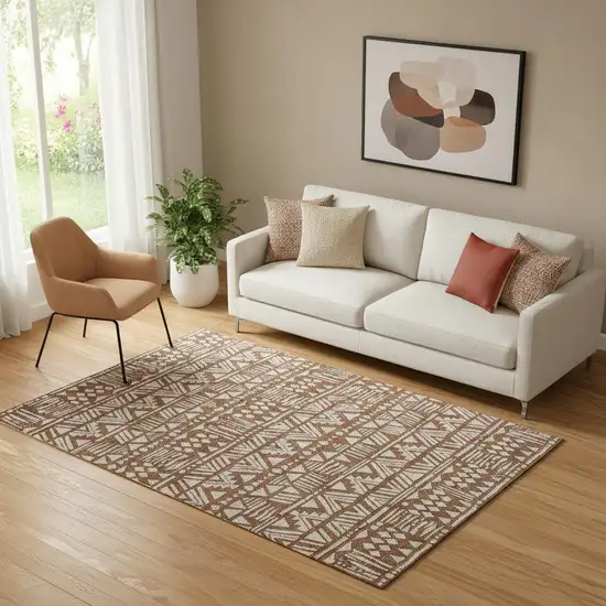 Terra Cotta And Beige Southwestern Washable Area Rug With UV Protection Photo 1