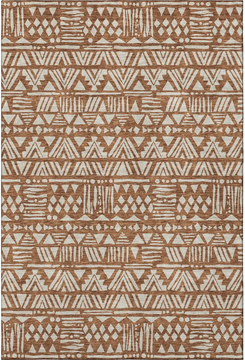 Terra Cotta And Beige Southwestern Washable Area Rug With UV Protection Photo 4