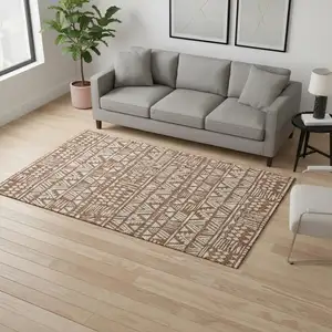 Photo of Terra Cotta And Beige Southwestern Washable Area Rug With UV Protection