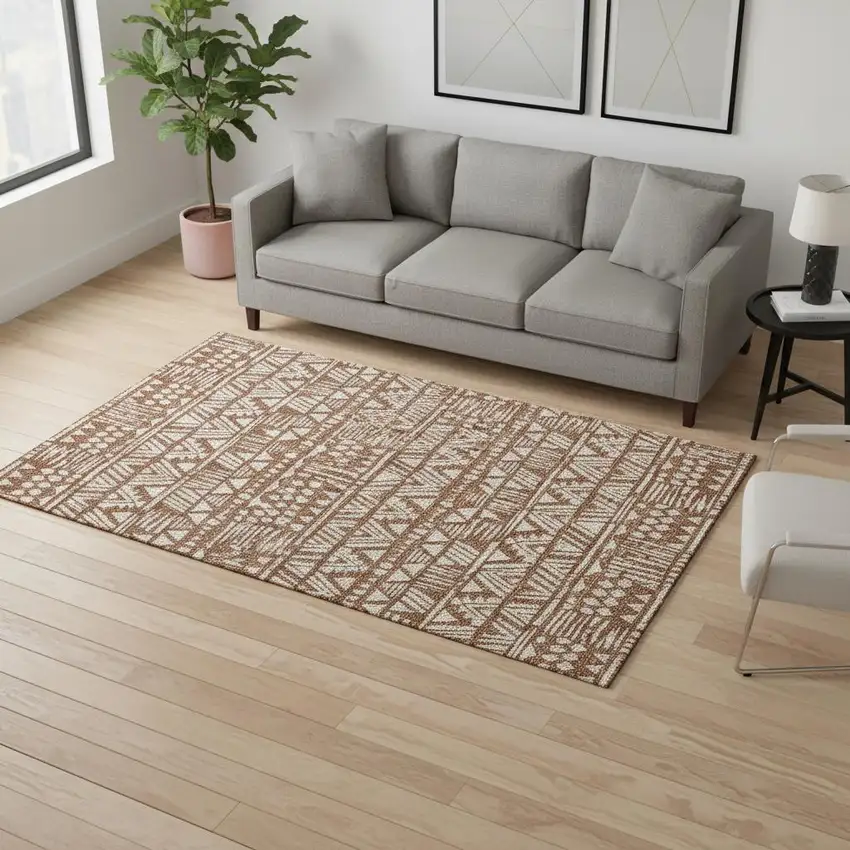 Terra Cotta And Beige Southwestern Washable Area Rug With UV Protection Photo 2