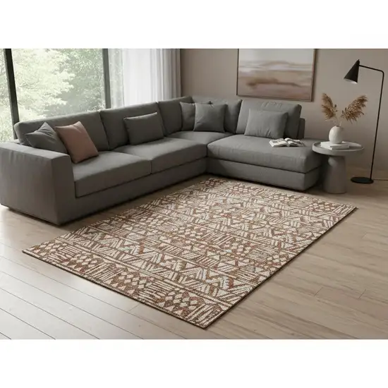 Terra Cotta And Beige Southwestern Washable Area Rug With UV Protection Photo 2