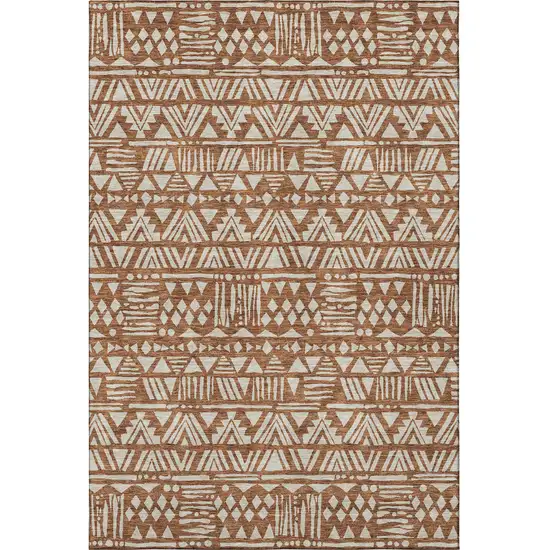 Terra Cotta And Beige Southwestern Washable Area Rug With UV Protection Photo 3