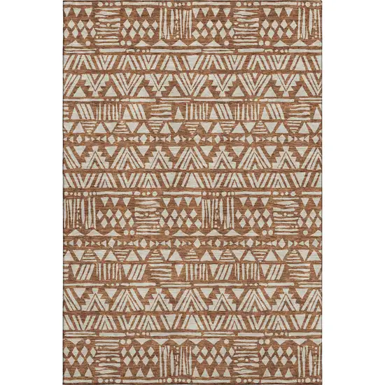 Terra Cotta And Beige Southwestern Washable Area Rug With UV Protection Photo 1